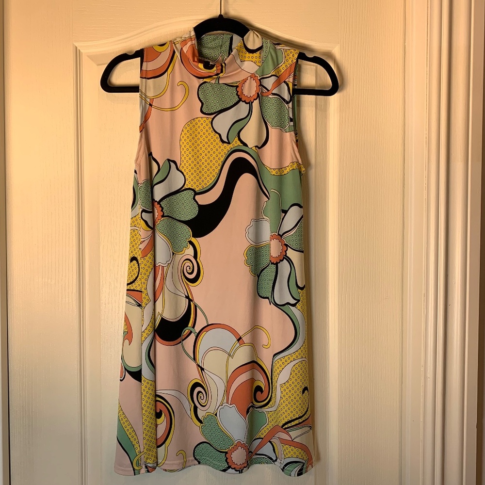 Sunchan Retro-Inspo 60s 70s Mod Sleeveless Mock‎ Neck Tunic Top L Psychedelic